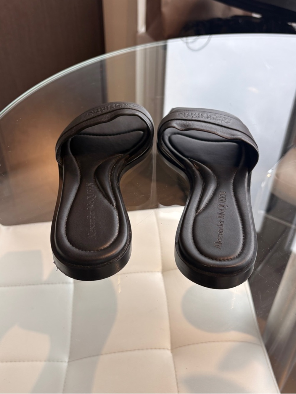 Alexander McQueen Black Leather Logo Slide Sandals - Picture 3 of 4